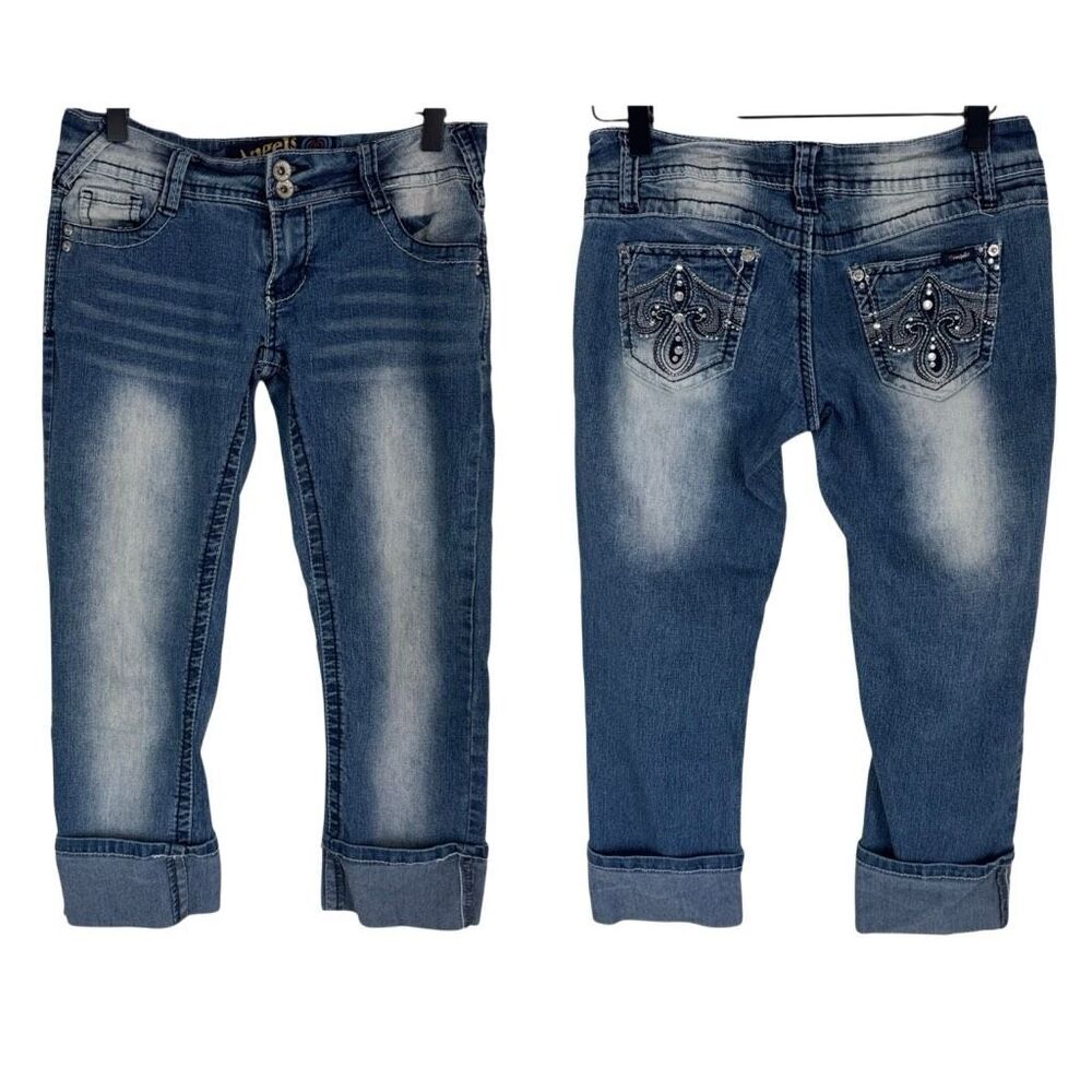 Vintage Y2K Angels Low Rise Capri Jeans Mall Era Embellished Rhinestone Size 4
